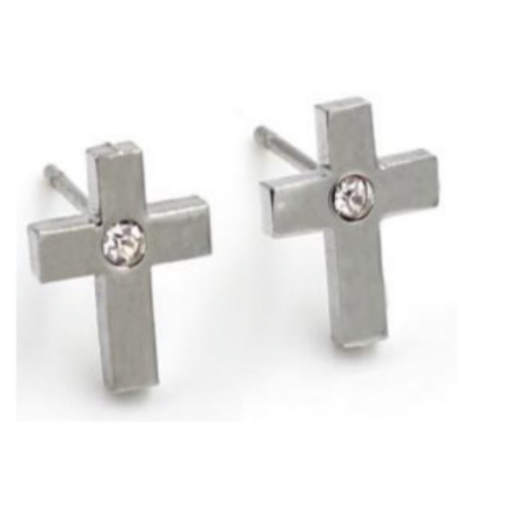 High-Quality Stainless Steel Cubic Zirconia Studded Christianity Cross Earrings